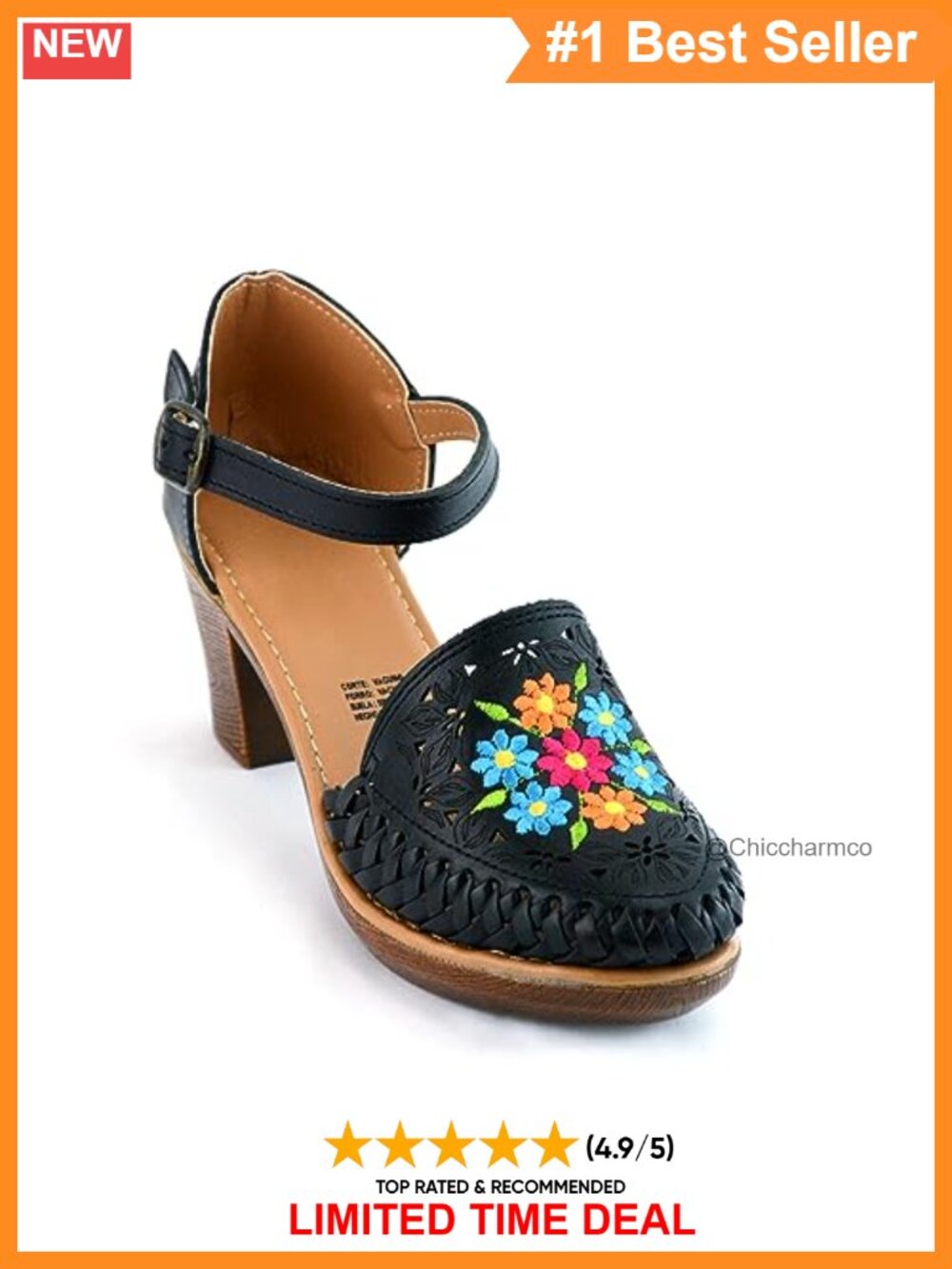 Handmade Leather Huarache Heels Embroidered Women Shoes